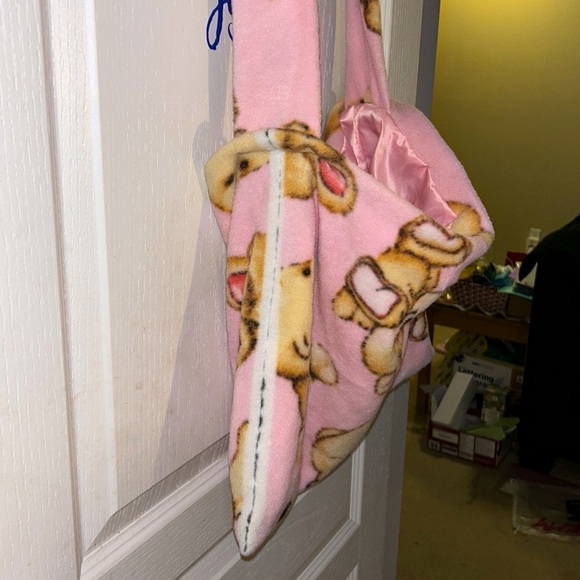 SOFT PLUSH HANDMADE BABY PINK SLEEPY TEDDYBEAR TOTE BAG SATIN LINING - Picture 5 of 5
